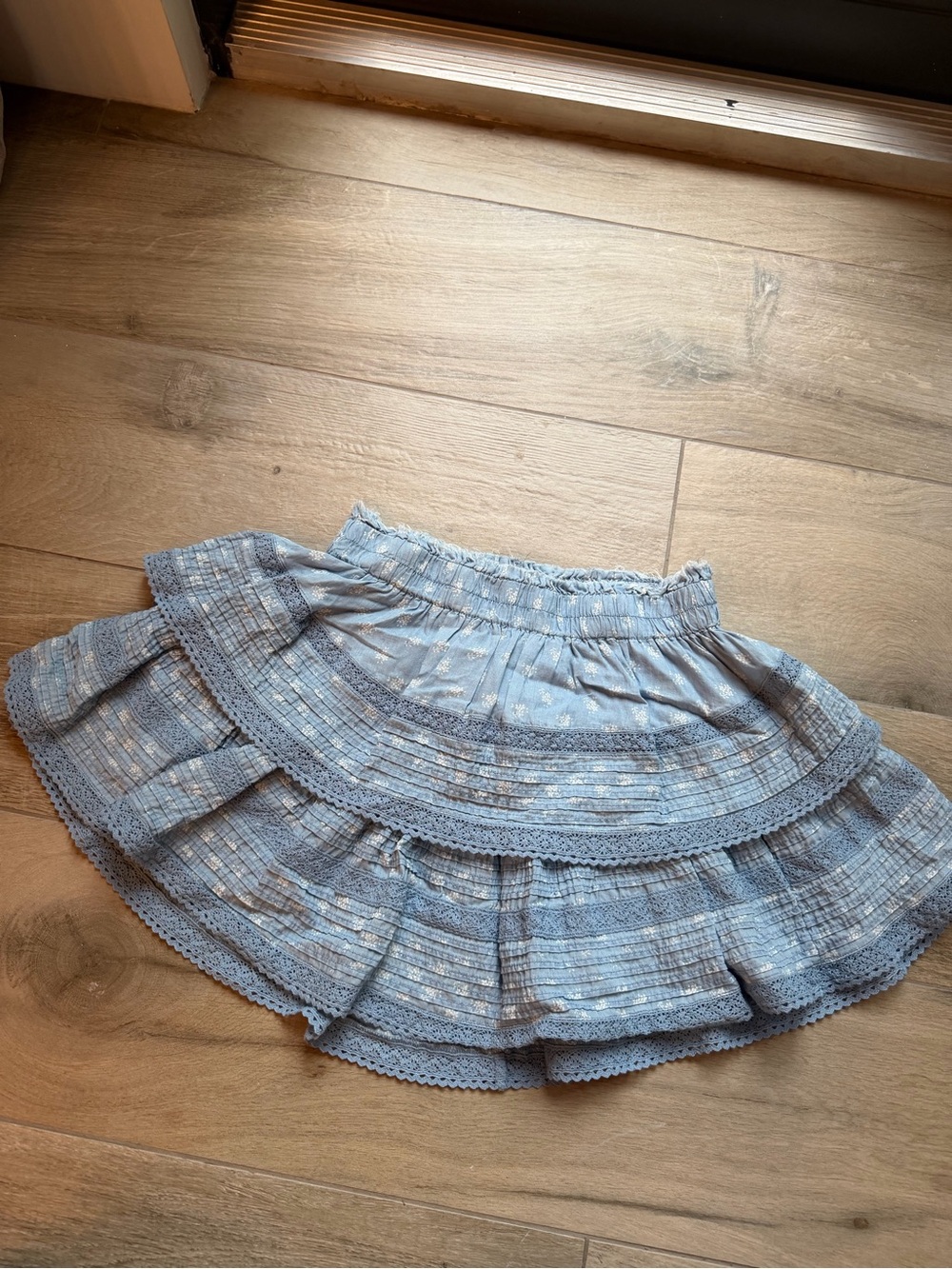 aerie Pale Blue Tiered Lace-Trim Skater Skirt